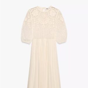 Zara Cream Floral Lace Midi Dress
